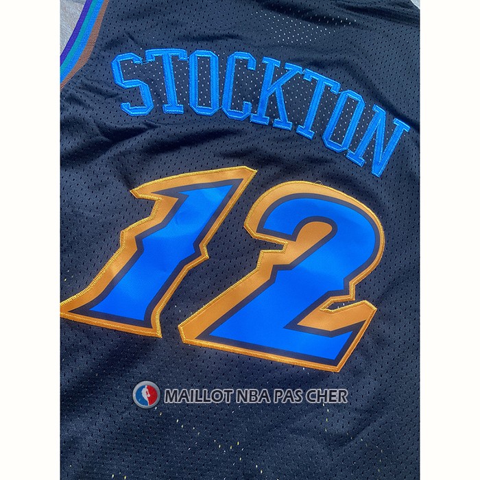 Maillot Utah Jazz John Stockton NO 12 Mitchell & Ness 1996-97 Noir